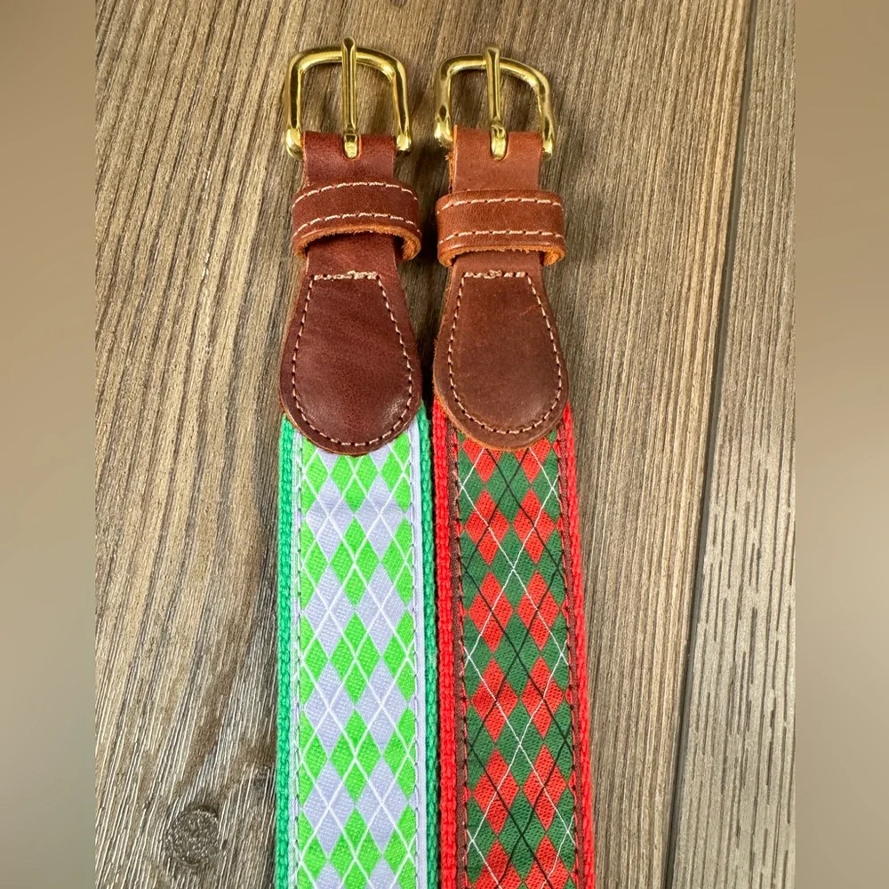 J. Bailey Boys Green Red Argyle Pattern Belts Leather- Christmas Spring